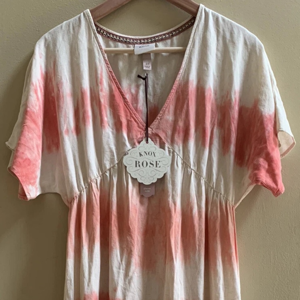 Knox Rose Coral and Cream V-Neck Top XS apricot & cream